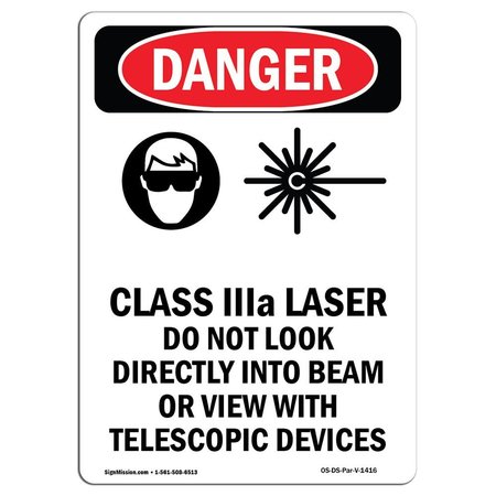 SIGNMISSION OSHA Danger Sign, Class IIIa Laser Do, 5in X 3.5in Decal, 5" H, 3.5" W, Portrait OS-DS-D-35-V-1416